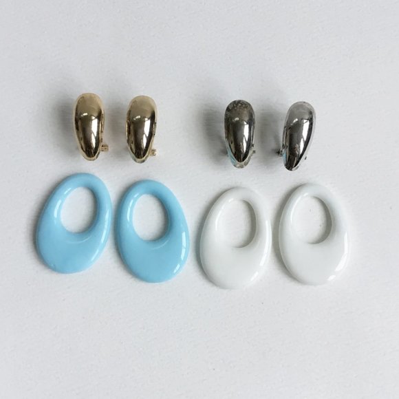 Vintage Interchangeable Yellow Blue Glass Door Knockers Pierced Earrings Set - Picture 1 of 5